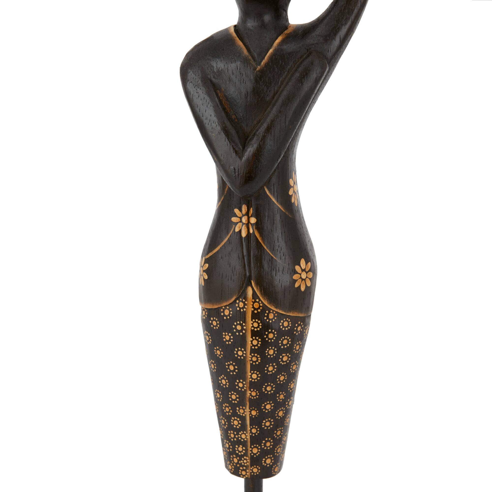 Set of 3 Black Wood Bohemian Sculptures, 23" x 4" x 4"
